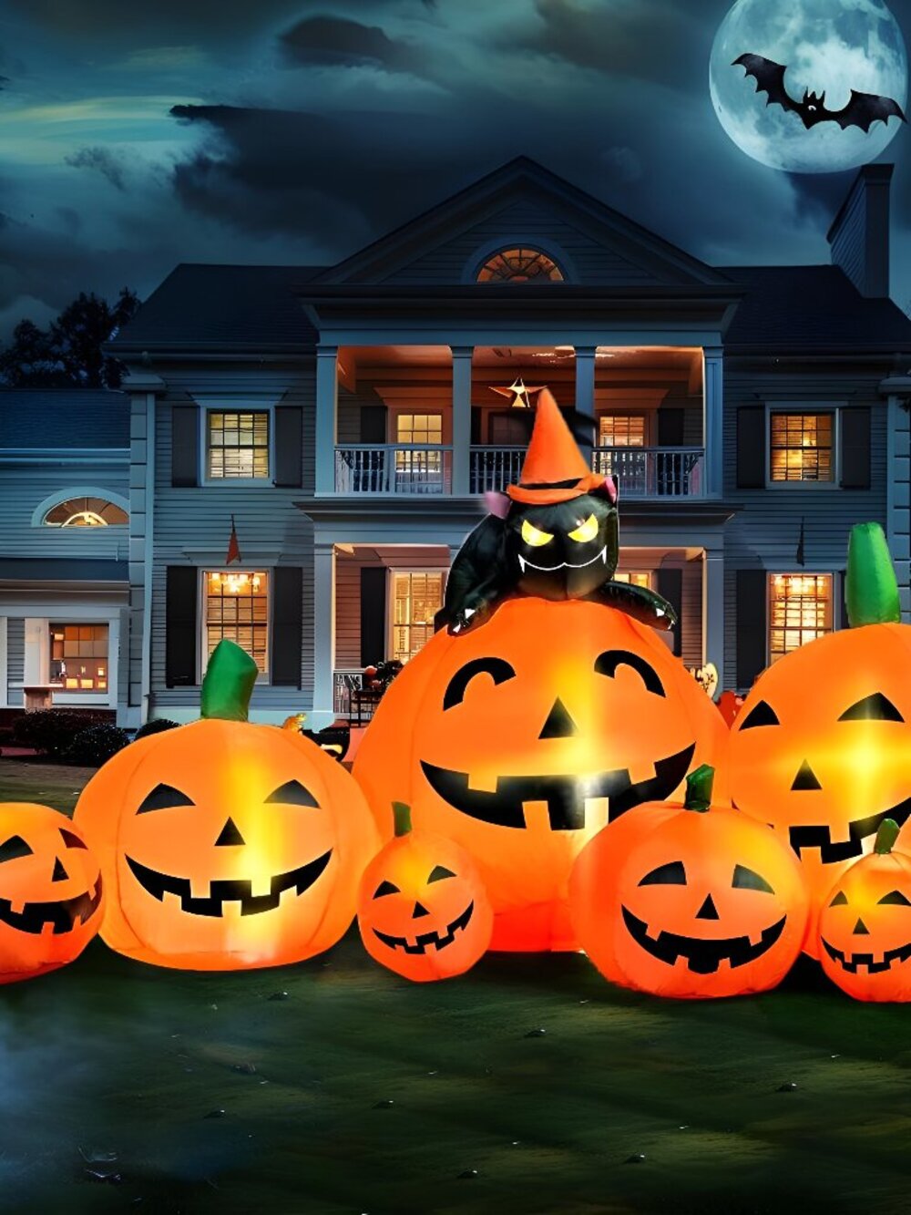 7 FT Long Halloween Inflatables Pumpkin Outdoor Decorations, 7 Pumpkins Outside